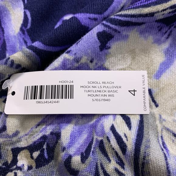 Chico's Sweater NWT Size 4 (2X) Scroll Reach Pullover Turtleneck Mountain Iris - Picture 3 of 7
